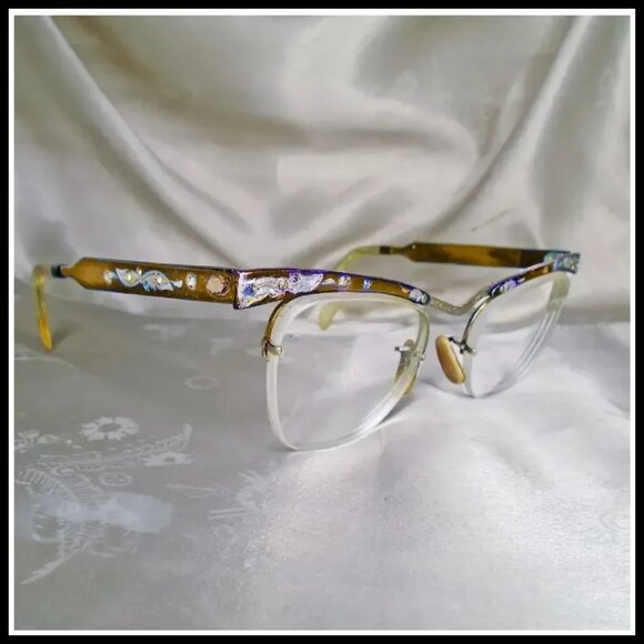 Vintage Cat Eye Glasses With Rhinestones 40s Retro Cateyes VFG - Picture 6 of 14
